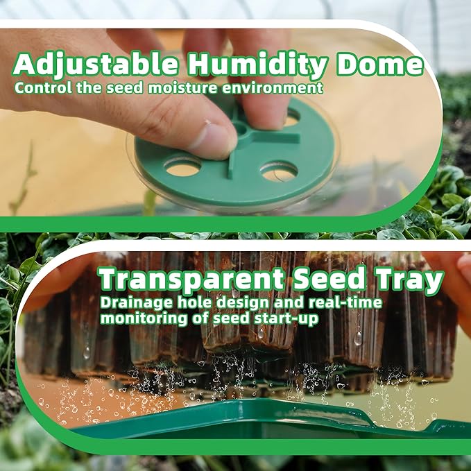 5Sets Seed Starter Tray with Grow Light, Elevated Seedling Starter Trays Kits with Adjustable Humidity Domes and Clear Cell Tray for Greenhouse Seeds Growing Starting