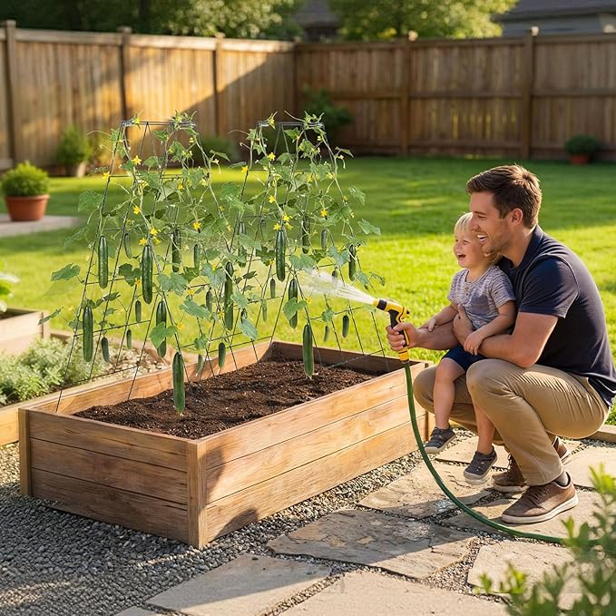 VEVOR Cucumber Trellis, 46" High Foldable A-Frame Garden Trellises for Raised Bed, 4 Panels, Metal Rustproof Outdoor Climbing Plant Support with 2 Plant Bags for Vine, Peas, Beans, Tomato, Flowers