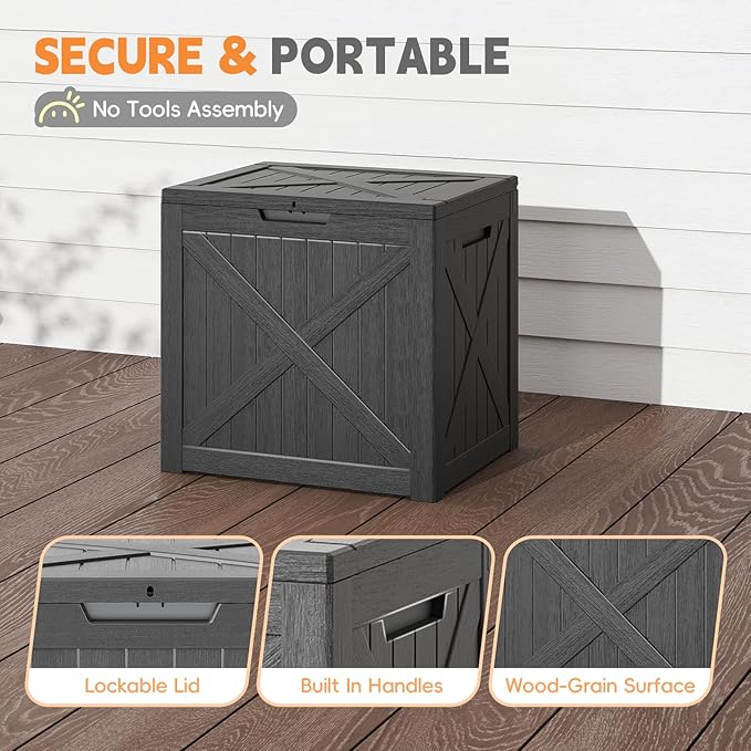 Outdoor Storage Box, 35 Gallon Deck Box, Resin Waterproof Patio Storage Bin for Package Delivery, Patio Furniture Cushion, Garden Tools, Pool Accessories, Weatherproof