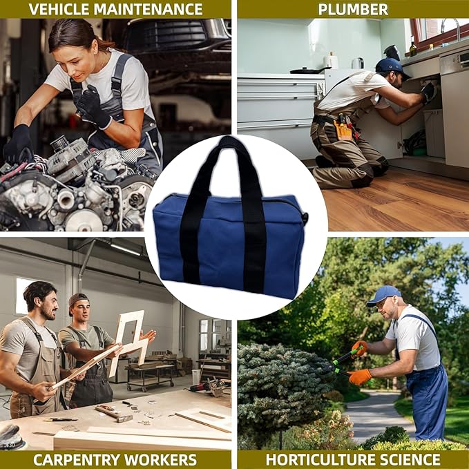 BLIRITEL Wide Mouth Tool Bag, Heavy Duty Canvas Tool Storage Bag, Large Capacity Handbag, Multi-function Tool Organizer Tote Bag for Storage Wrenches Pliers (Navy Blue, 18 Inch)