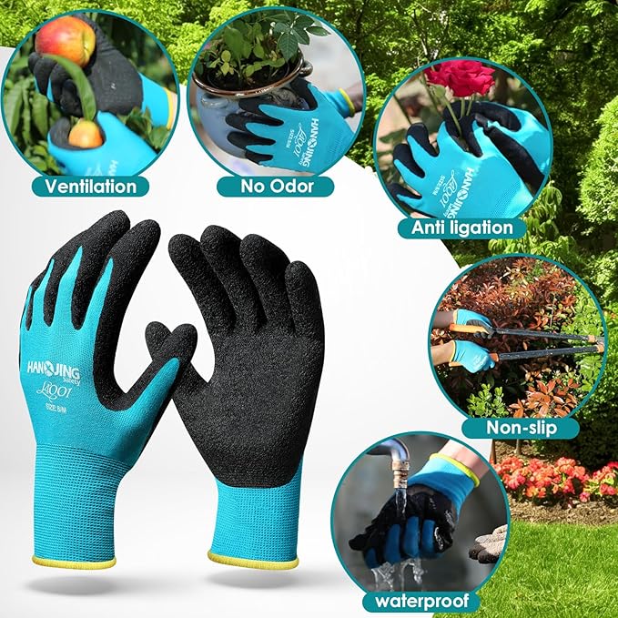Breathable Garden Gloves 2 Pairs, Stretchy Anti-Slip Work Gloves for Women & Men, Lightweight & Flexible for Weeding, Planting, Household Chores and DIY (Blue, M)
