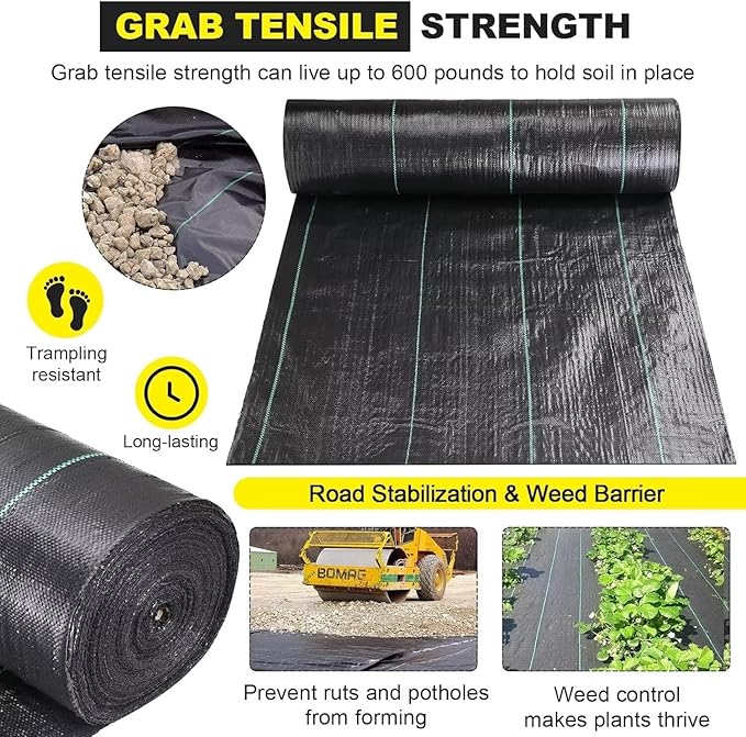 Driveway Fabric 13x115ft - Commercial Weed Barrier, Heavy Duty 3.5OZ Landscape Fabric for Road, French Drain, Erosion Control, and Construction Projects