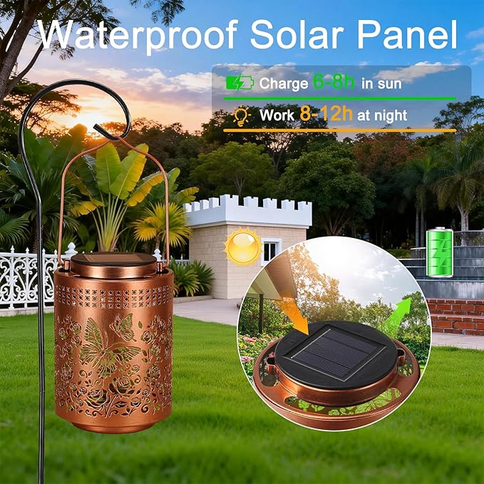 ZKLILI Mothers Day Gifts for Mom,Solar Lanterns Outdoor Butterfly Garden Decor Gifts for Women Mom Grandma Hanging Solar Lights Metal Garden Decoration for Yard, Patio, Backyard, Porch for Gift