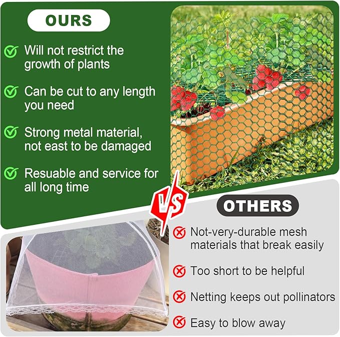 8 Set Strawberry Plant Support with Wire Plant Protectors from Animals, 32.8Ft x 16In Metal Mesh Plant Cage Cover Guards and Strawberry Growing Rack Sets for Garden Strawberry Vegetables Plants
