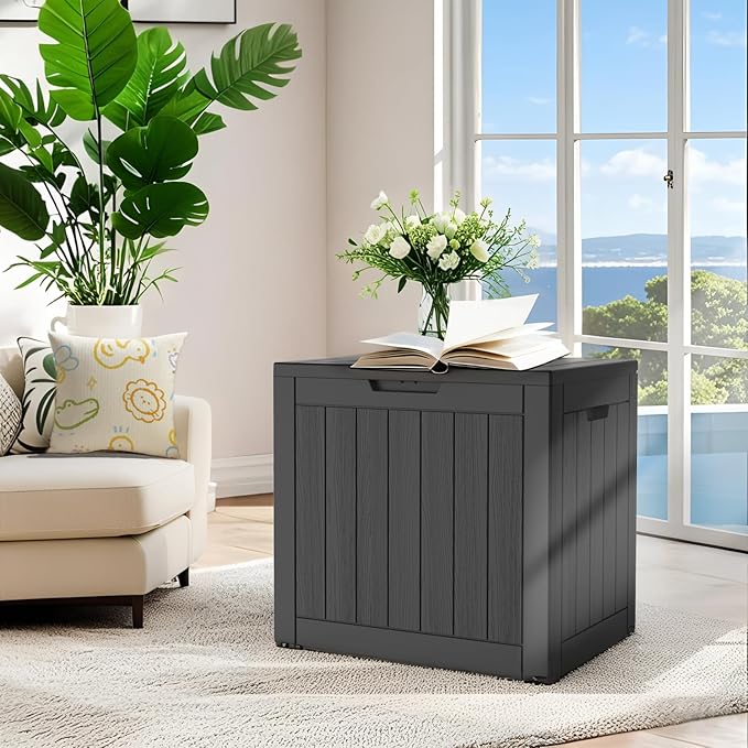Outdoor Storage Box 35 Gallon, Deck Box Waterproof, Small Storage Bins with lids, Weatherproof Resin Lockable Storage for Secure Package Deliveries & Indoor Storage in Garden or Patio, Yard