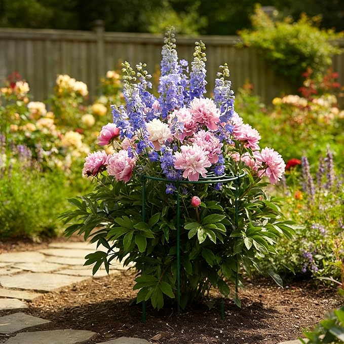 DAYUMKOU 8 Pack Peonies Cages and Supports, 11.5" Wide x 16" High Plant Support Stakes, 4 Legs Plant Cages & Supports with Removable Grid for Peonies Roses Tomato Hydrangea Strawberry