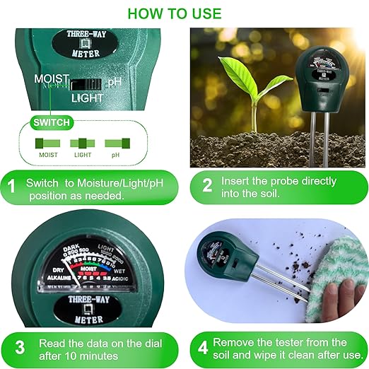 Soil Probe All-in-One pH/Moisture/Light Dual Probe Soil Tester Plant Care Soil Meter for Garden, Lawn, Farm, Promotes Healthy Plant Growth(Green)