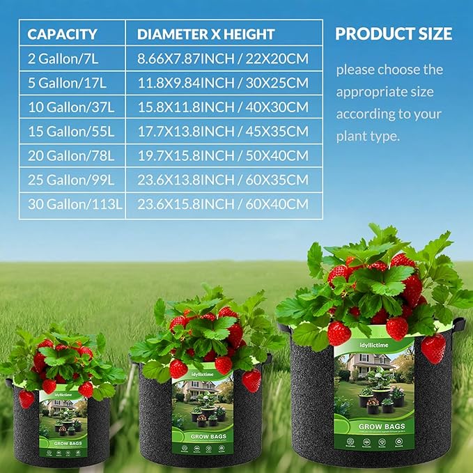Grow Bags 6 Pack 2MM 400G More Heavy Duty Thickened Nonwoven Garden Plant Fabric Pots (Black, 2 Gallon)