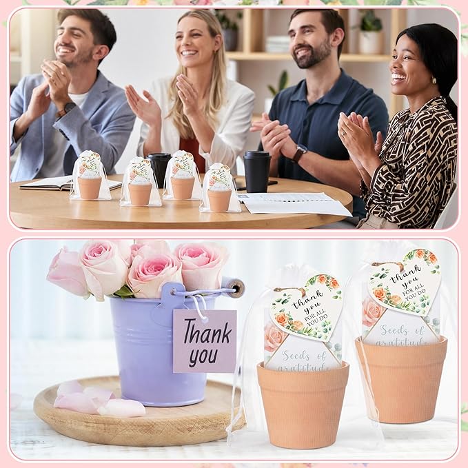 Ctosree 24 Sets Employee Appreciation Gifts Thank You for All You Do Seed Packets Include Seed Packets Flowerpot Thanks Tags Organza Bags for Coworker Teacher Nurse Staff Appreciation Gifts