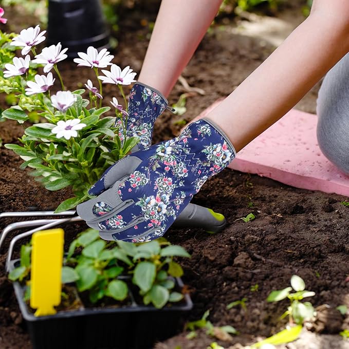 Leather Gardening Gloves for Women Thorn Proof Garden Gloves Touch Screen Working Gloves Gifts,M