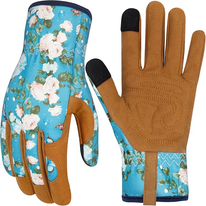 Leather Gardening Gloves for Women Thorn Proof Garden Gloves Touch Screen Working Gloves Gifts,M