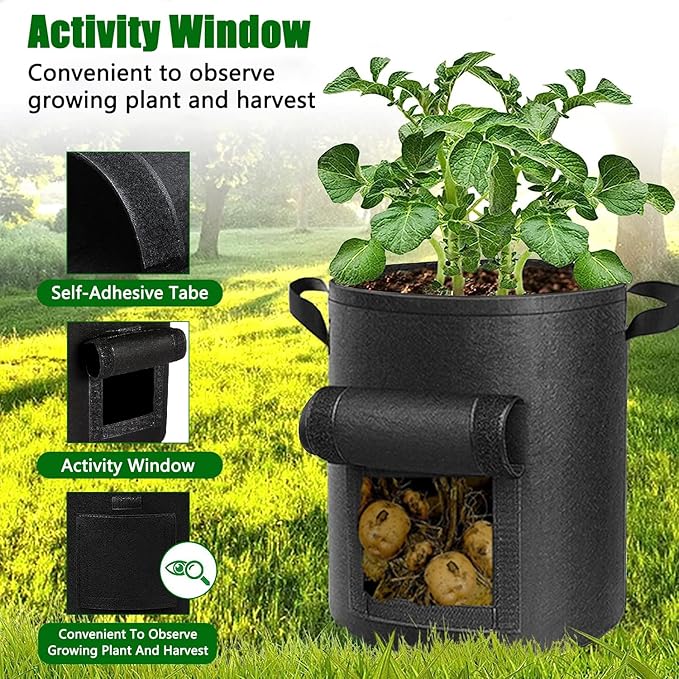 6-Pack 10 Gallon Potato Grow Bags Heavy Duty Thickened Nonwoven Fabric Pots with Handles,Black