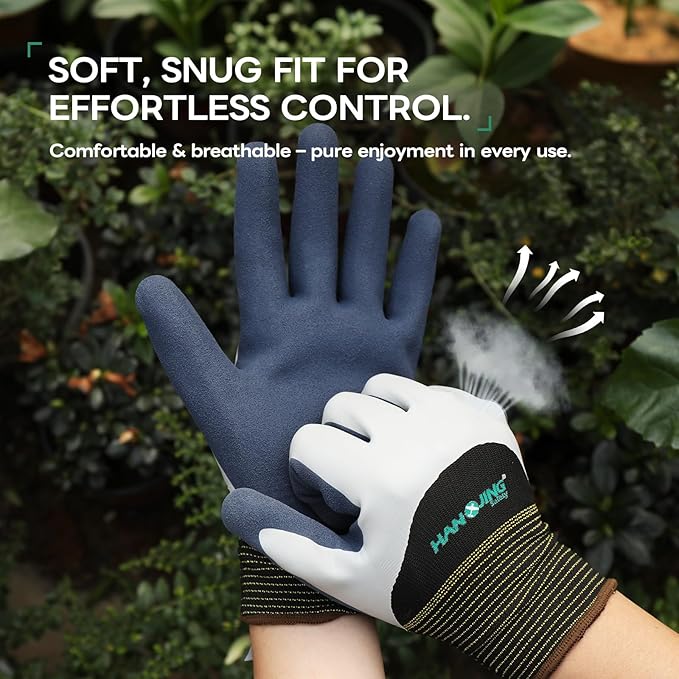 Gardening Gloves, Waterproof Thorn Proof, Flexible Latex Non-Slip, Women Men Rose Pruning Outdoor Work, 1 Pair (Grey White, S)