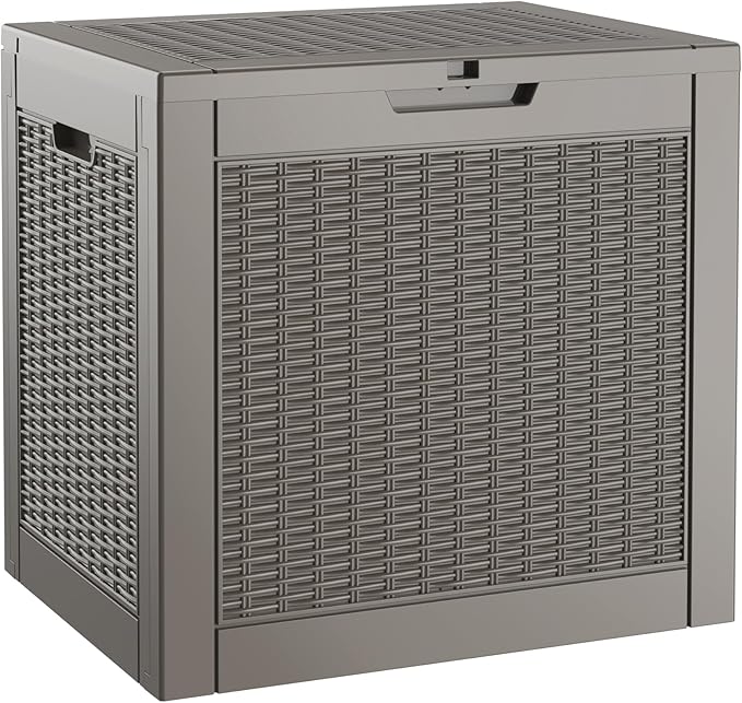 30 Gallon Outdoor Storage Box, Resin Deck Boxes Outdoor Waterproof For Patio Furniture, Garden Tools, Pool Supplies, Lockable And UV Resistant (Rattan Black)