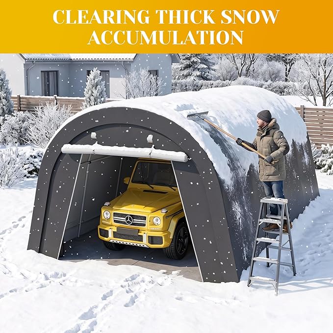 Domed Carport with 4 Cloth Bags, Portable Garage with 2 Roll-up Doors, Heavy Duty Car Canopy Party Tent, All-Season Storage Shelter Shed for Cars, Truck, or Garden Tools, 13' x 20'