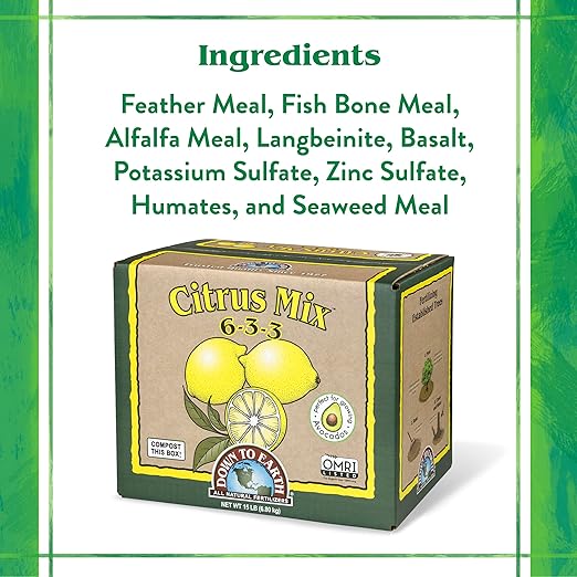 Down To Earth All Natural Fertilizers Organic Citrus Mix - Plant Food for Lemons, Limes, Oranges and Avocados 6-3-3, 15 lb