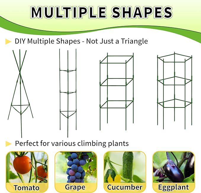 TCBWFY 6-Pack 63-Inch Adjustable Tomato Cages, Heavy-Duty Metal Plant Support Trellis for Garden and Pots, DIY Tomato Stakes, Height Adjustable 16 to 378 Inches