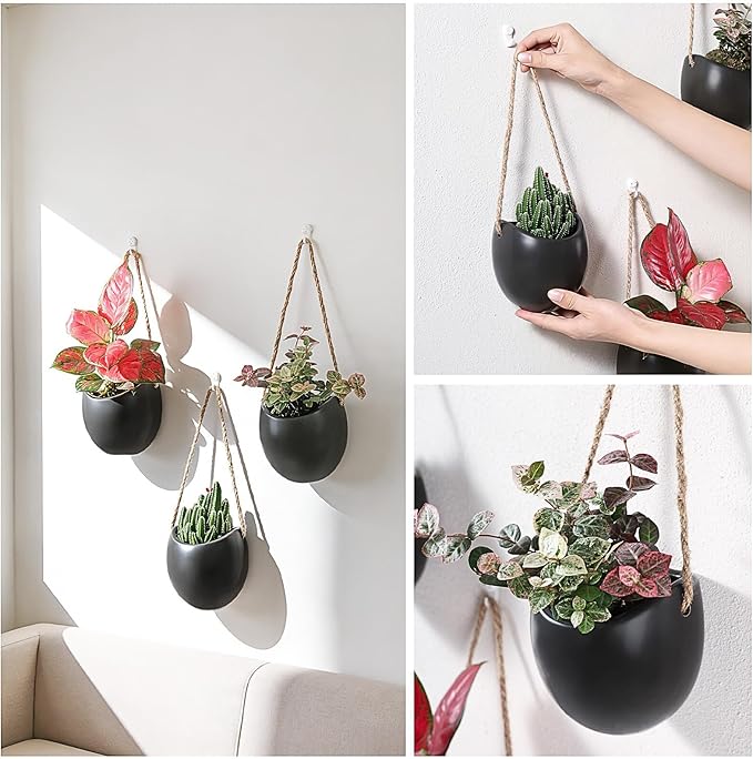 Set of 3 Ceramic Wall Hanging Pocket Planters for Small Plants & Artificial Greenery, Wall Decor for Bathroom Living Room Kitchen Bedroom Corridor Office