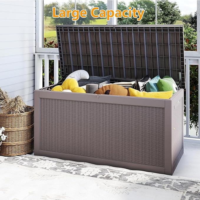 320 Gallon Heavy Duty Deck Storage Box, Extra Large Storage Organizer for Patio Furniture Accessories, Garden Tools, Indoor Storage for Cushion, Slate Grey