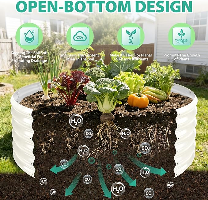 17" Tall Round Outdoor Garden Raised Garden Bed Kits-0.8MM Thick Metal Raised Planter Bed/Ground Planter Box for Variety of Flowers,Herbs,Vegetables,Trees (Cream White, 48 Dia X 16.5inches)
