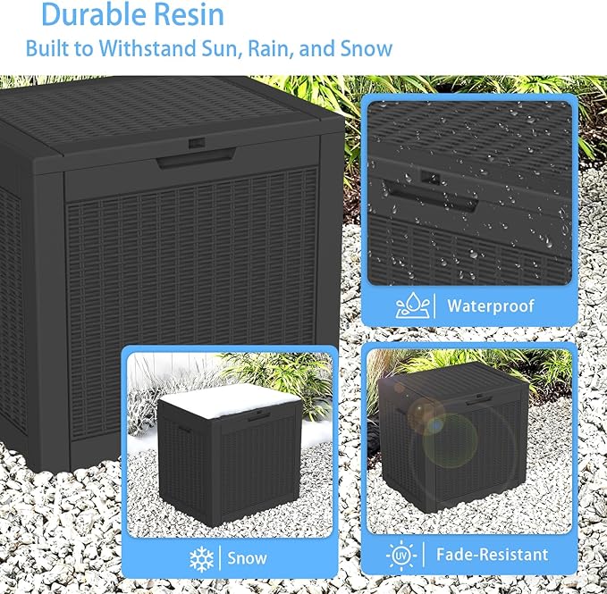 35-Gallon Outdoor Storage Box, Waterproof Deck Box for Patio Cushions, Garden Tools, Pool Accessories, Lockable Outside Storage Bin for Backyard & Deck (Black)