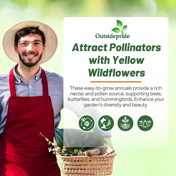 Outsidepride Yellow Color Shades Mix Wildflower Seeds - 10000 Pcs Annual Easy to Grow, Low Maintenance Self-Seeding Flower Seeds w/Vibrant Blooms for Pollinator-Friendly Gardens, Containers & Borders