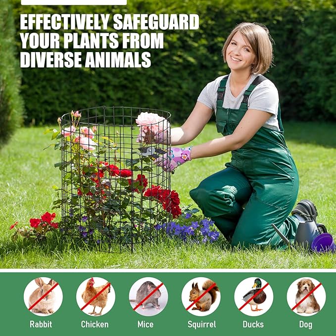 Zubebe 12 Sets Wire Plant Protector from Animals 14" H x 12.8" D Metal Mesh Plant Cage Sturdy Garden Bunny Barricades Chicken Wire Cloche for Vegetables with Ground Stakes and Nylon Ties