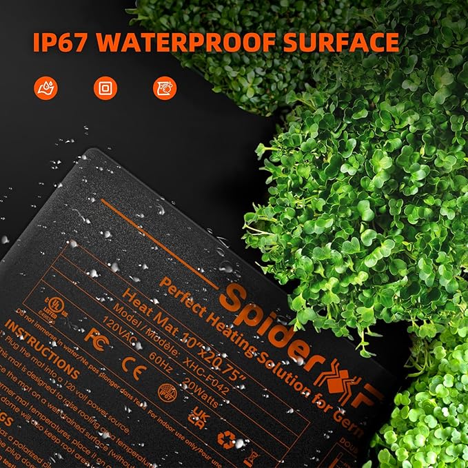 Spider Farmer Seedling Heat Mat 10"x20.75" with Built-in Temperature Controller Waterproof Plant Heating Pad for Indoor Seed Starting Germination Hydroponics, Greenhouses and Brewing
