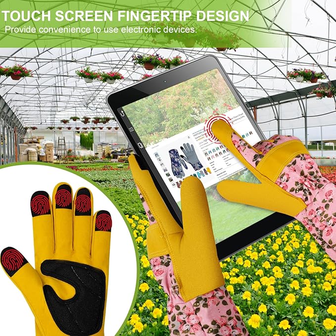 Long Gardening Gloves for Women Thorn Proof Leather Garden Gloves Breathable Working Gloves for Women Yard Outdoor