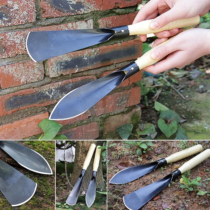 3Pcs Garden Hand Trowel Plant Repotting Mat, Heavy Duty Polished Steel Garden Shovels with Wood Handle, Small Gardening Hand Tools for Digging, Planting, Measure, Transplanting