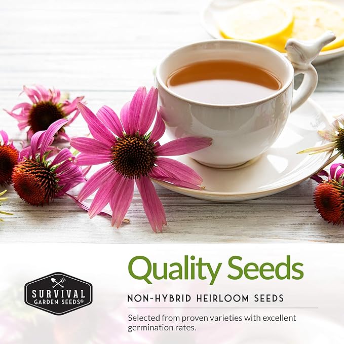 Herbal Tea Garden Seeds Kit | 5 Medicinal Herbs for Planting – Chamomile, Lavender, Lemon Balm, Spearmint, Echinacea – Heirloom Non-GMO – Survival Garden Seeds