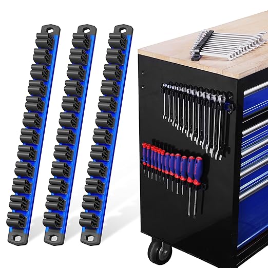 WORKPRO 3-Pack Magnetic Screwdriver Organizer and Wrench Organizer Set, Aluminum Rail Magnetic Tool Organizers, Tool Holder, Tool Box Organizers, 36-Slot Screwdriver & Wrench Holder (Tools Excluded)