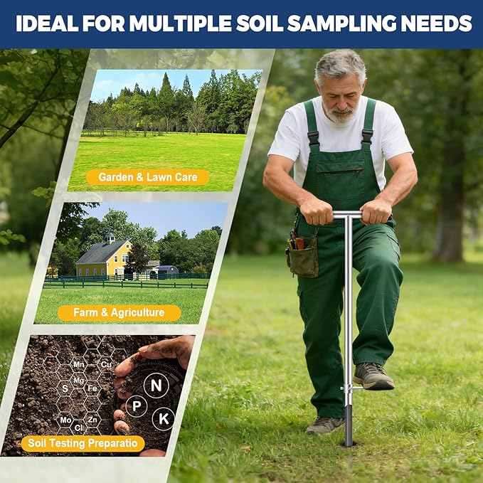36 Inch Soil Sampler Probe, Stainless Steel Soil Core Sampling Tool with T-Handle, Heavy Duty Soil Probe for Lawn, Garden, Farm & Soil Testing
