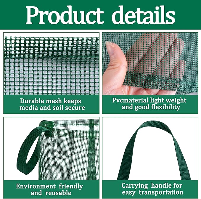 EBaokuup 4 Pcs Pond Planting Bag with Handle, Reusable 7 Inch Round Aquatic Mesh Plant Pot for Ponds, Breathable Green Water Garden Pond Plant Basket for Lotus Bog Terrestrial Plants