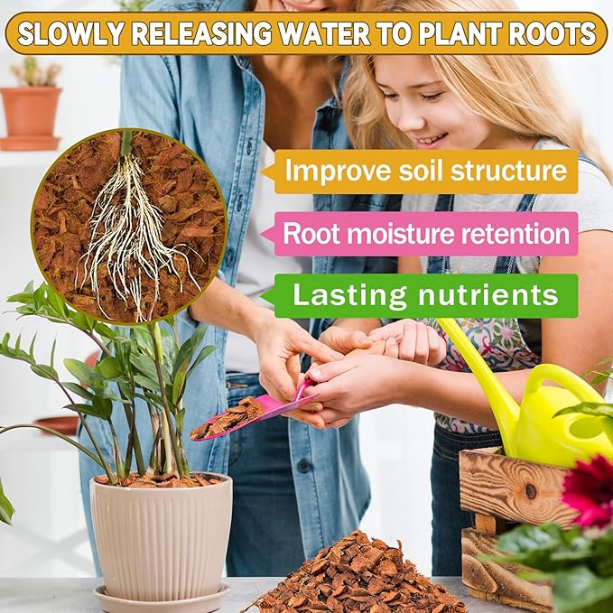 Zeedix 4 Pack Coco Husk Chips for Plants, 100% Organic Coconut Chips Mulch with Low EC & PH Balance, All Purpose for Indoor Plant Flowers Herbs Vegetables, Reptiles Terrarium Tanks Substrate(4.4LB)