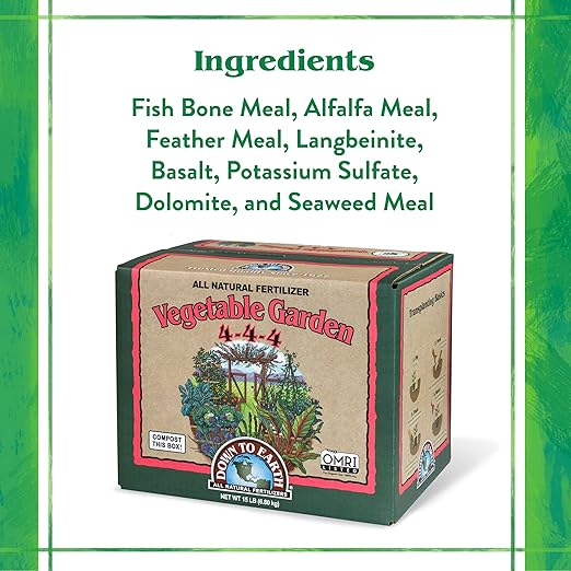 Down To Earth All Natural Fertilizers Organic Vegetable Garden - Plant Food for Vegetables, Herbs, Greens and Raised Beds 4-4-4, 15 lb