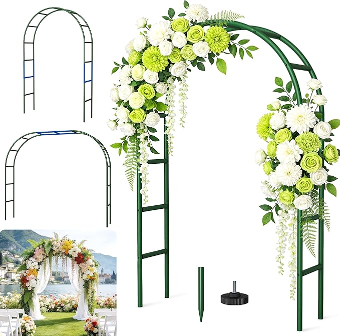 Thickened Rustproof Garden Arch Metal Trellis for Climbing Plants Outdoor, Wedding Arch Garden Arbor Frame Archway 4.9 x8.1 or 7.9 x6.7Ft Flower Arches for Bridal Party Decoration (Green)