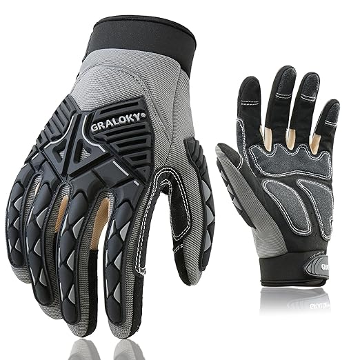 Safety Work Gloves Men Women, TPR Impact Gloves for Men Women, Anti-Vibration Gloves, Touch Screen Heavy Duty Work Glove for Gardening Construction Mechanic, Leather Tactical Glove, Medium
