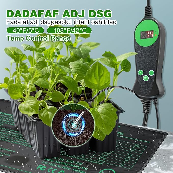 Seedling Heat Mat with Thermostat Pack of 2, Dual Certified by MET and UL Plant Heating Mat Pad Equipped with A Temperature Probe, It Automatically Maintains A Constant Temperature