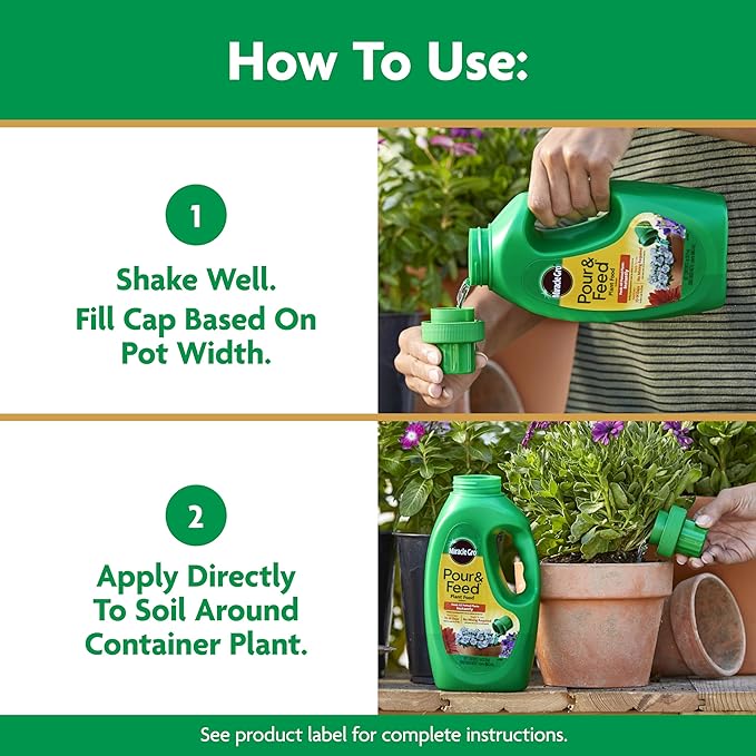 Miracle-Gro Pour & Feed Plant Food - Outdoor and Indoor Plant Fertilizer for Containers, Instantly Feeds, 32 fl. oz.