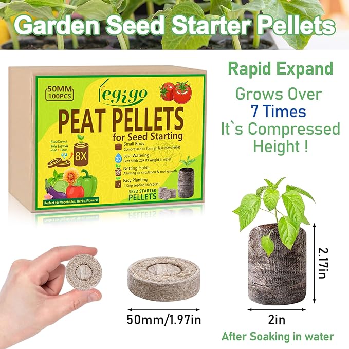 Legigo 100 Pcs 50mm Seed Starter Peat Pellets for Seedlings- Compressed Seed Starter Pods Seed Starting Pellets Plugs Soil Peat Pods for Starting Seeds, Garden Planting Herb Flower Vegetables