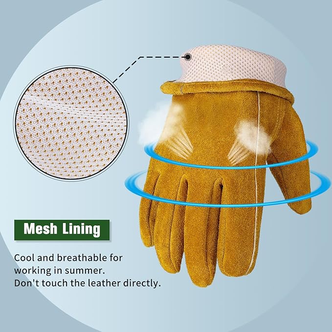Gardening Work Gloves Leather: Garden Men Women Thorn Proof Cowhide Gardening Gloves for Heavy Duty Yard Work