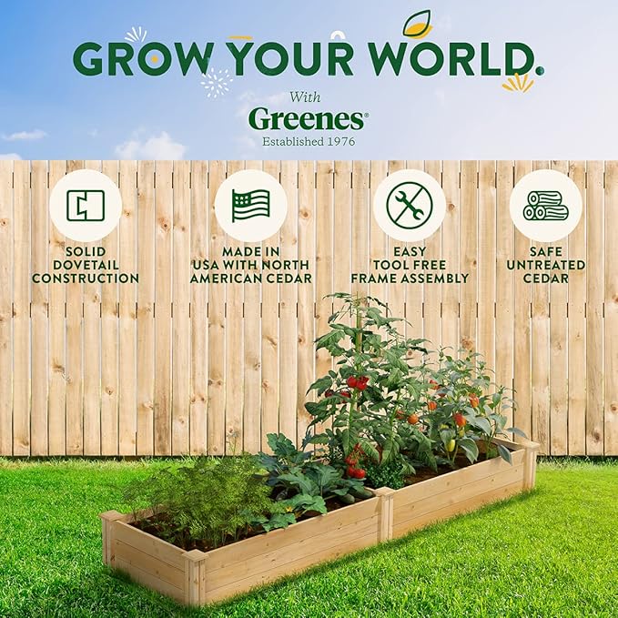 Greenes Fence Classic Cedar Raised Garden Bed, 2' x 8' x 10.5" (1/2" Thick) - Made in USA with North American Cedar