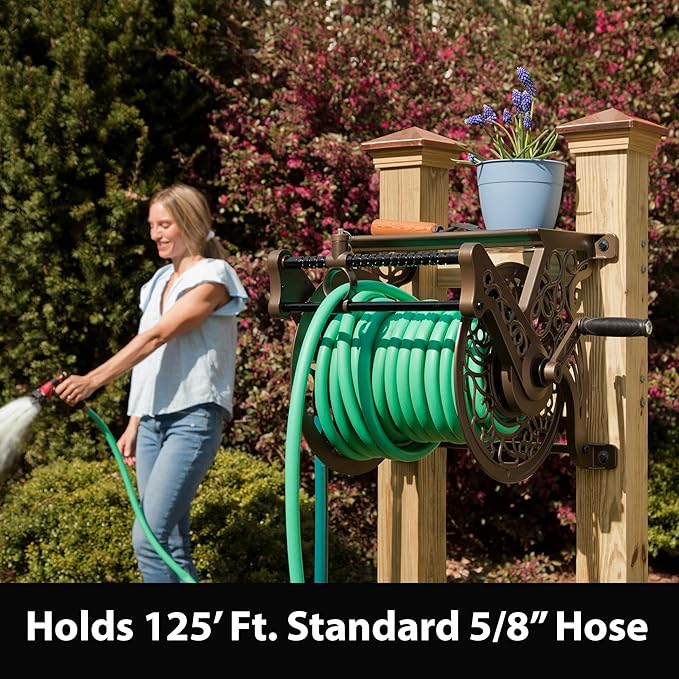 Liberty Garden Products Garden 707 Decorative Wall Mount Garden Guide Hose Reel, Bronze