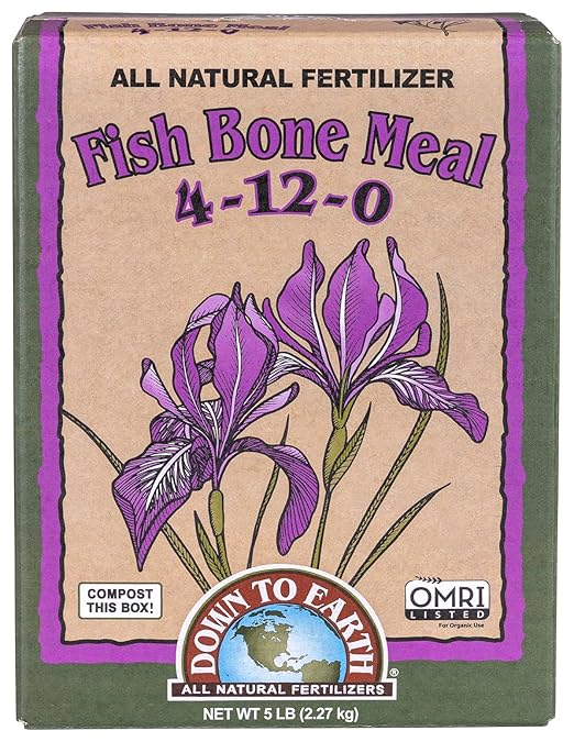 Down To Earth All Natural Fertilizers Organic Fish Bone Meal - High Phosphorus Plant Food for Buds, Bulbs, Blooms, Flower Beds 4-12-0, 5 lb