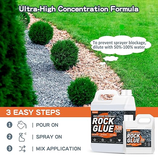 Rock Glue,1 Gallon 99% Stronger Bond Gravel Binder for Pea Gravel, Pebble&Stone-Stop Shifting, Reduce Mess, Strong Hold for Yards, Patios, Garden Walkways, Pet Safe Mulch Bond for Landscaping