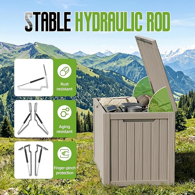 200 Gallon Outdoor Storage Deck Box Waterproof Resin Lockable Outside Bench Porch Patio Furniture Pool Float Garden Tool Cushion UV Resistant Bin Beige