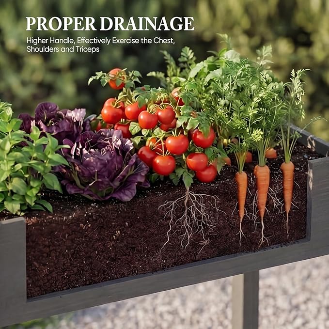 DUMOS Raised Garden Bed with Legs, 34x18x30 Inch Planter Box Outdoor with Liner for Herbs Flowers Vegetables, Elevated Wooden Garden Bed for Patio, Balcony and Backyard, Dark Grey