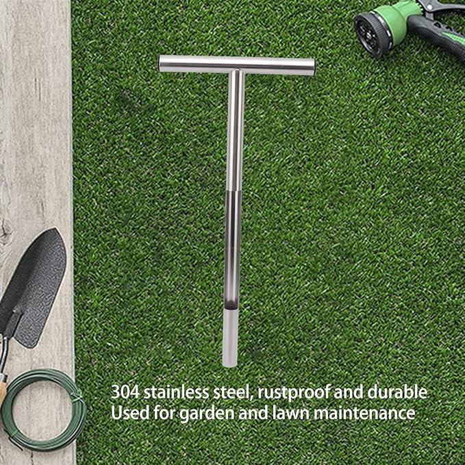 Soil Sampler Probe, 304 Stainless Steel Tubular T Style Handle, T Handle Soil Test Kit for Plant Care, Garden, Lawn, Farm (21in)
