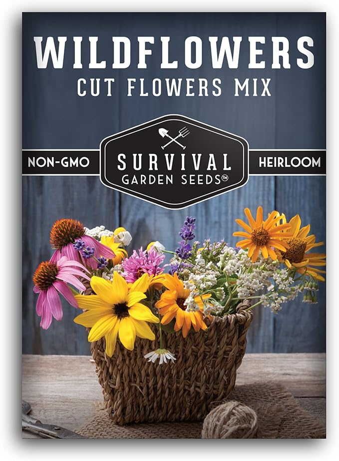 Survival Garden Seeds Cut Flowers & Wildflower Seed Mix for Planting – 1 Packet with Instructions to Grow Cut Flowers in Your Home Vegetable Garden – Non-GMO Heirloom Wildflower Seeds